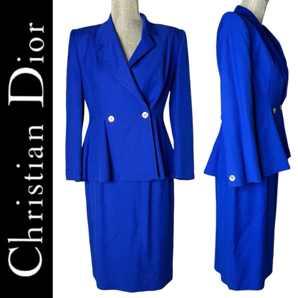 Christian Dior The Suit Paris New York Royal Blue Suit Jacket Skirt Set Size 10